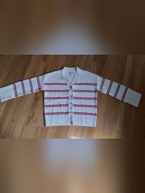 Lake Nora Cardigan White With Red Stripes
